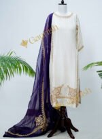 Cream Silk Suit with Organza Dupatta