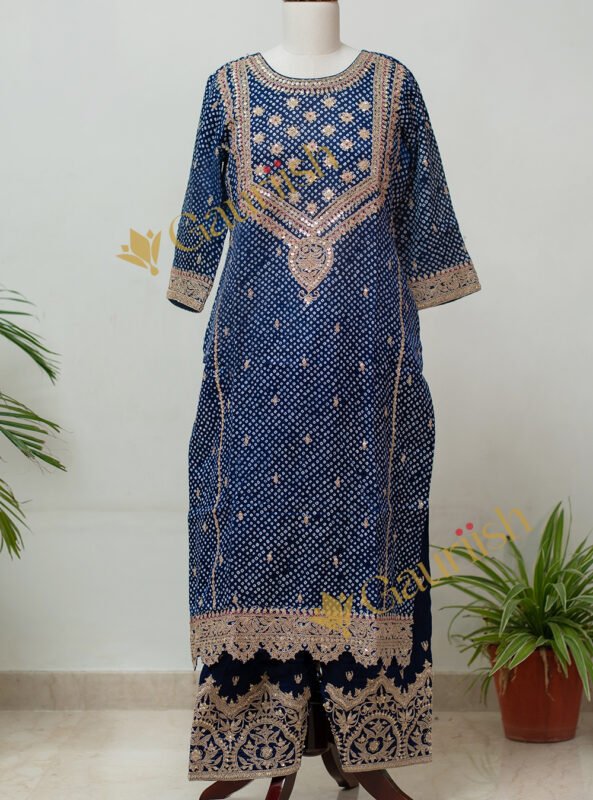 Gajji Silk Kurta Set with Finest Tikki Marodi Work
