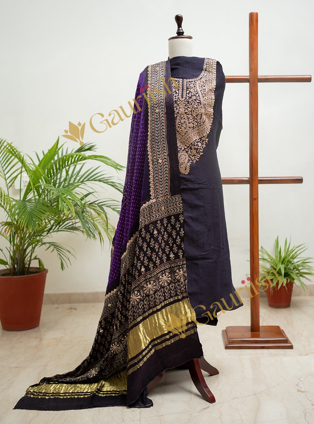 Chanderi Kurta Set with Heavy Neck Work & Ajrakh Dupatta Chanderi Kurta Set with Heavy Neck Work & Ajrakh Dupatta