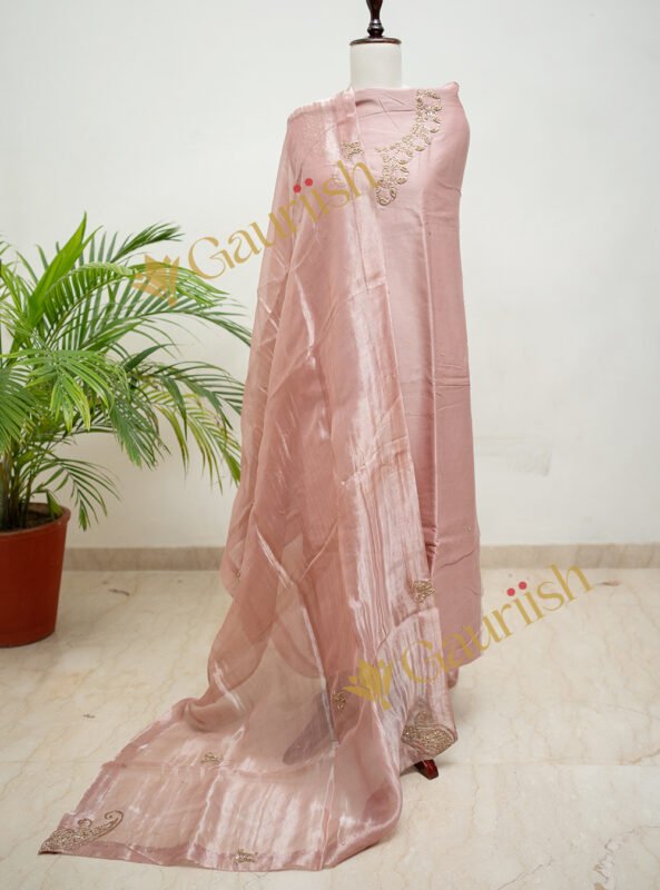 Rose Pink Kurta Set With Tissue Dupatta