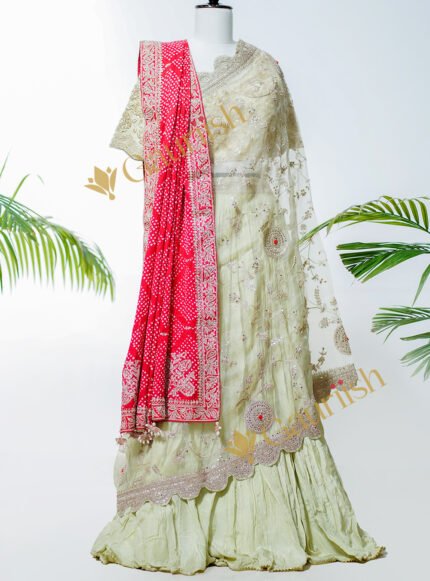 Olive Green Lehenga with Dupatta Adorned in Gota