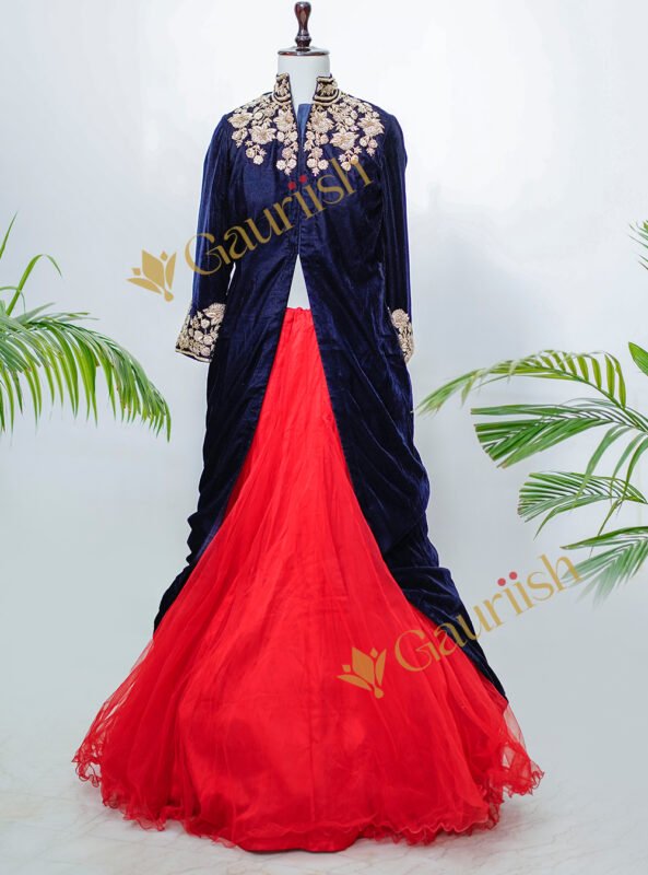 Blue Indo Western Lehenga with Zardosi