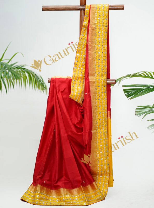 Red & Yellow Saree with Gotta Patti and Zardozi Art