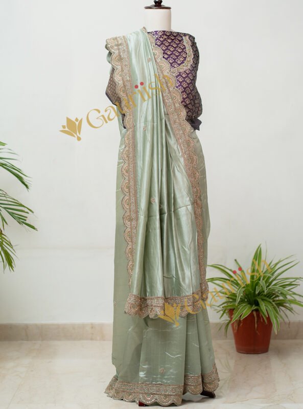 Olive Green Silk Saree Set