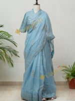 Mukaish Work Saree with Crushed Silk Petticoat