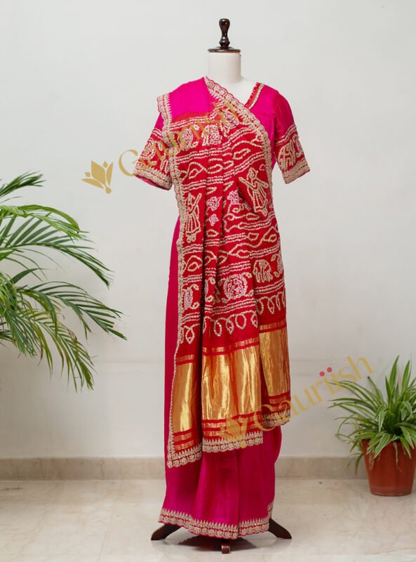 Bandhej Saree with Stunning Tikki Marodi Handwork