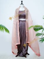 Light Brown Cape Dress with Marodi and Tikki Work