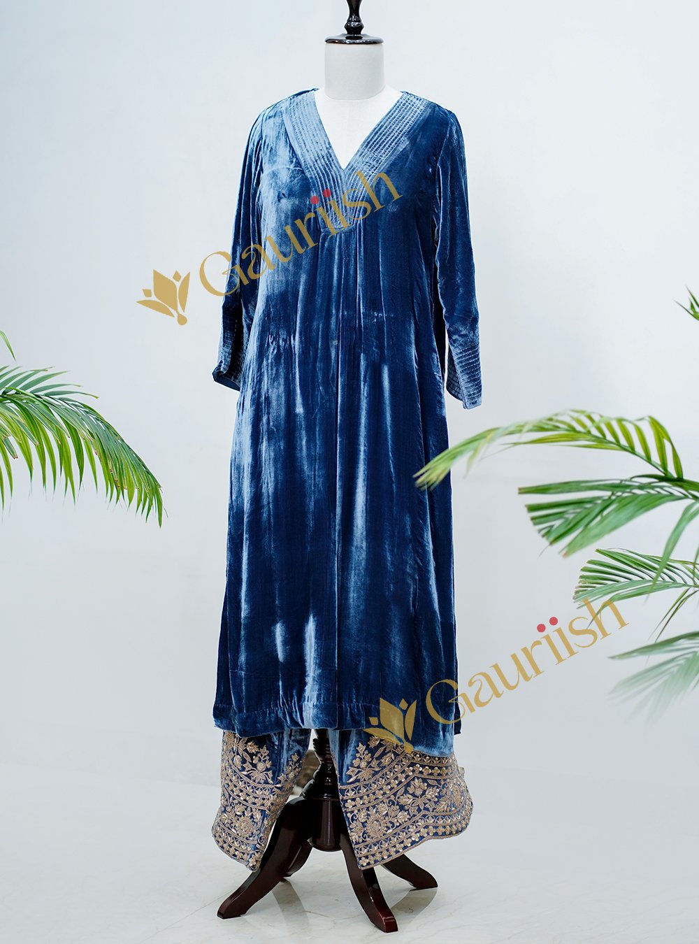 Navy Blue Velvet Palazzo Suit Navy Blue Velvet Palazzo Suit